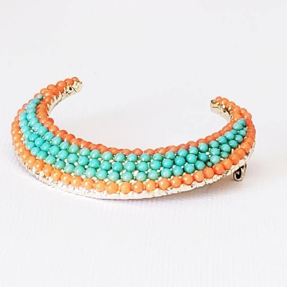 Vintage Simulated Coral and Turquoise Brooch BKS Signed - Picture 3 of 12